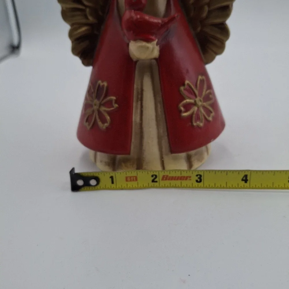 Vtg Christmas Angel Figurine Japan Mid Century‎ Red Gold Big Eye Girl Cardinal